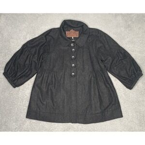 Free People Wool Blend Oversized‎ Pleated Pea Coat Womens Medium 3/4 Sleeves
